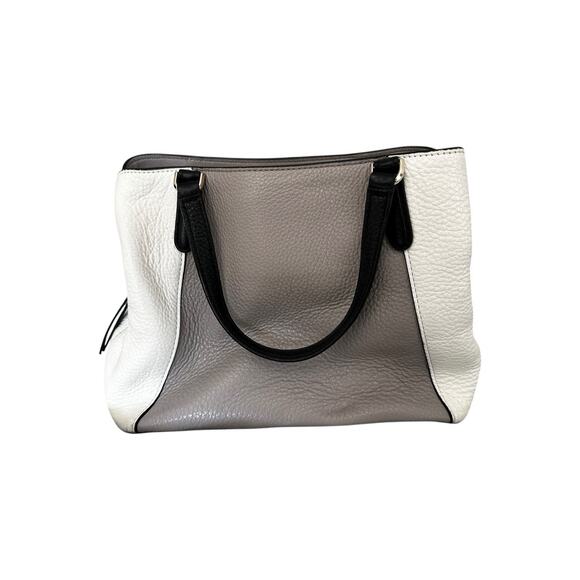 Kate Spade 3 Compartment Satchel Gray Cream Color Block Handbag Purse Crossbody - Picture 2 of 7